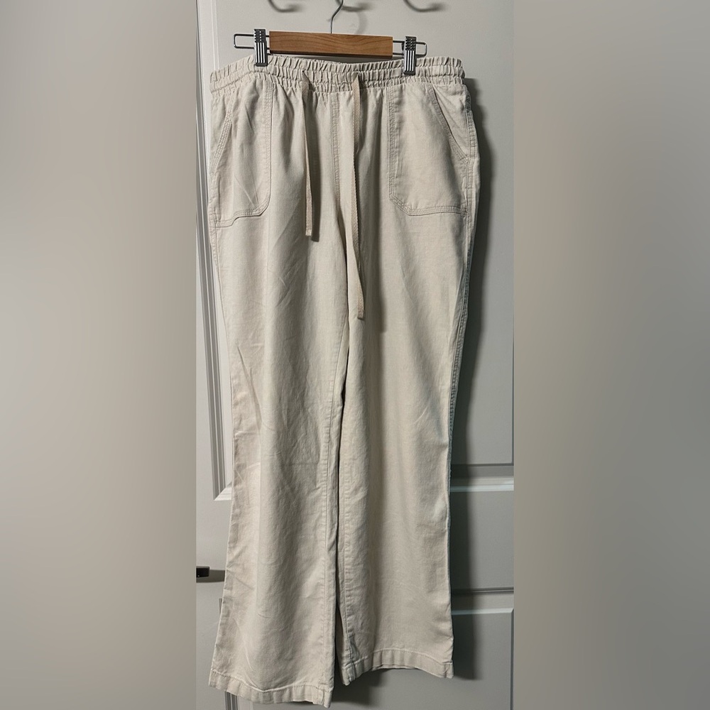 Cato - Womens Linene Blend Beige Drawstring Pants -Size M